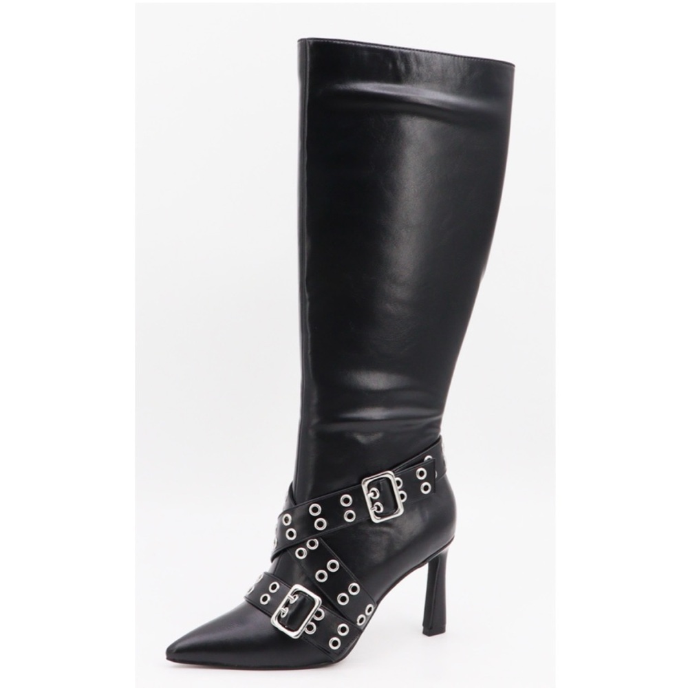 Black Knee-High Boots with Buckle Detail